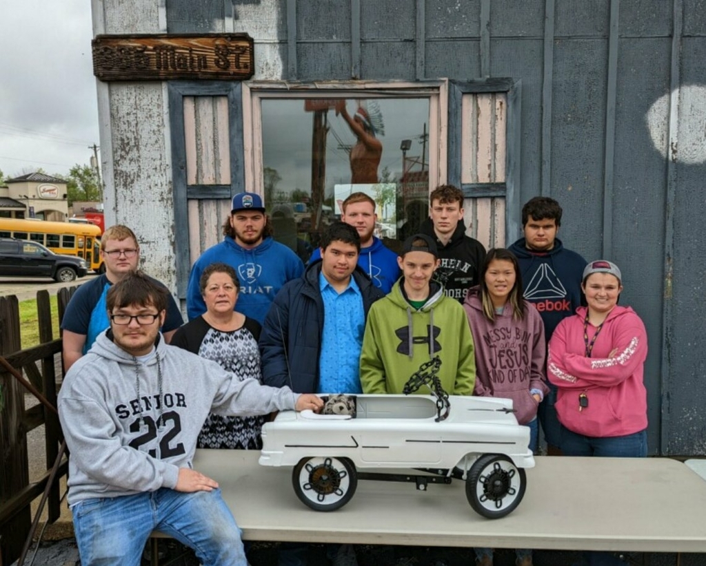 Students with Pedal Car